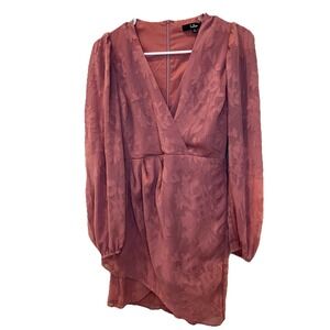 Lulus Dusty Rose Wrap Mini Dress Womens Small Long‎ Sleeve V Neck Party